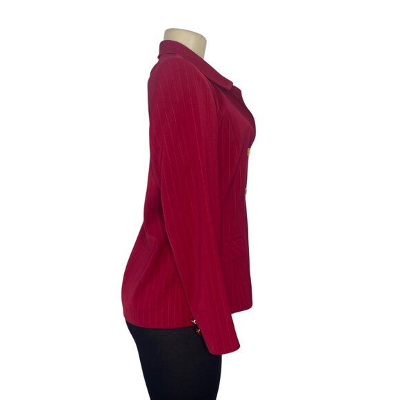 Vintage Alonso Women's Red Pinstripe Blazer With Gold Diamond Buttoned Cuffs - Picture 2 of 6